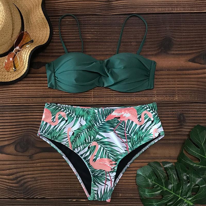 "Reef Siren – Solid Push-Up Cross-Back Bikini Set"