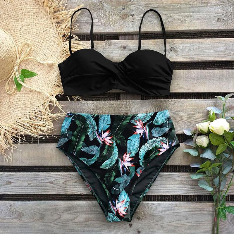 "Reef Siren – Solid Push-Up Cross-Back Bikini Set"