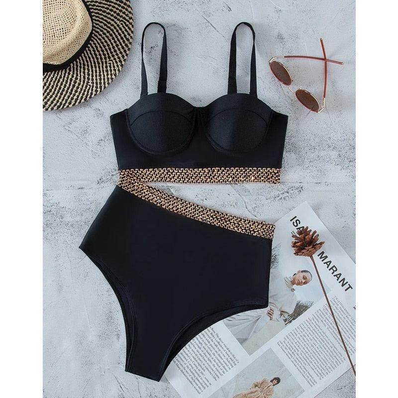 "Sea Duchess – Puff Sleeve Open-Back High-Cut Swimsuit"