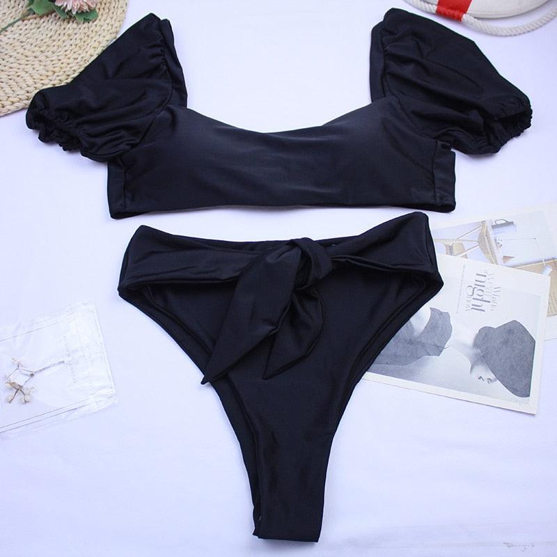 "Sea Duchess – Puff Sleeve Open-Back High-Cut Swimsuit"