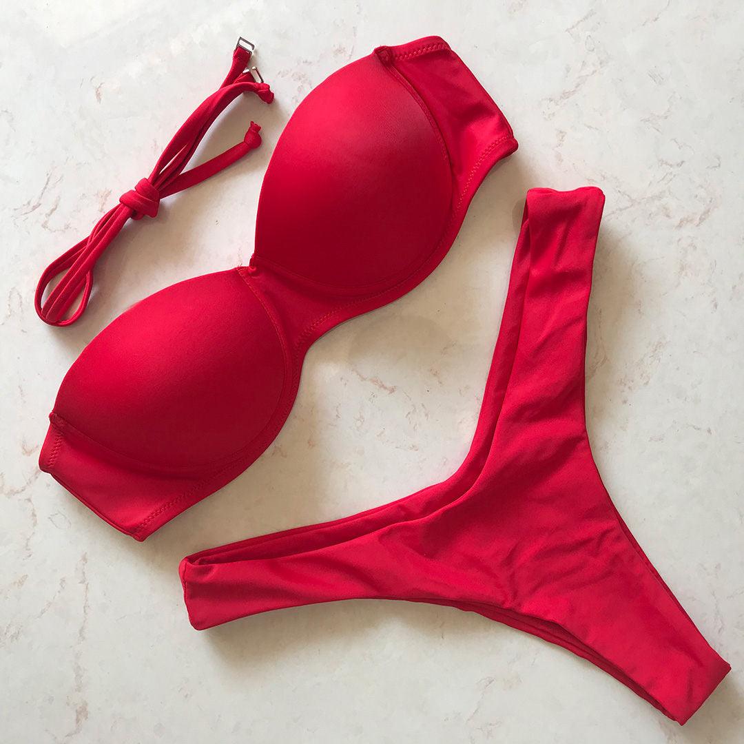 "Vintage Tide – Underwire Push-Up Low-Waist Bikini Set"