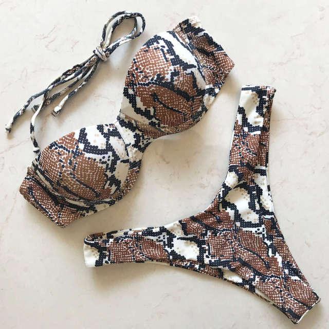 "Vintage Tide – Underwire Push-Up Low-Waist Bikini Set"