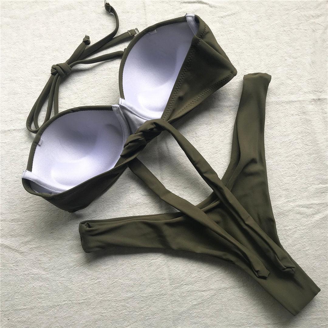 "Vintage Tide – Underwire Push-Up Low-Waist Bikini Set"