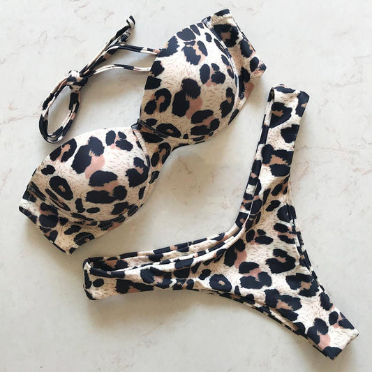 "Vintage Tide – Underwire Push-Up Low-Waist Bikini Set"