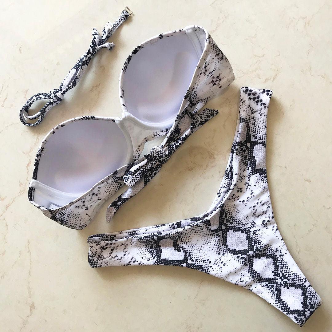 "Vintage Tide – Underwire Push-Up Low-Waist Bikini Set"