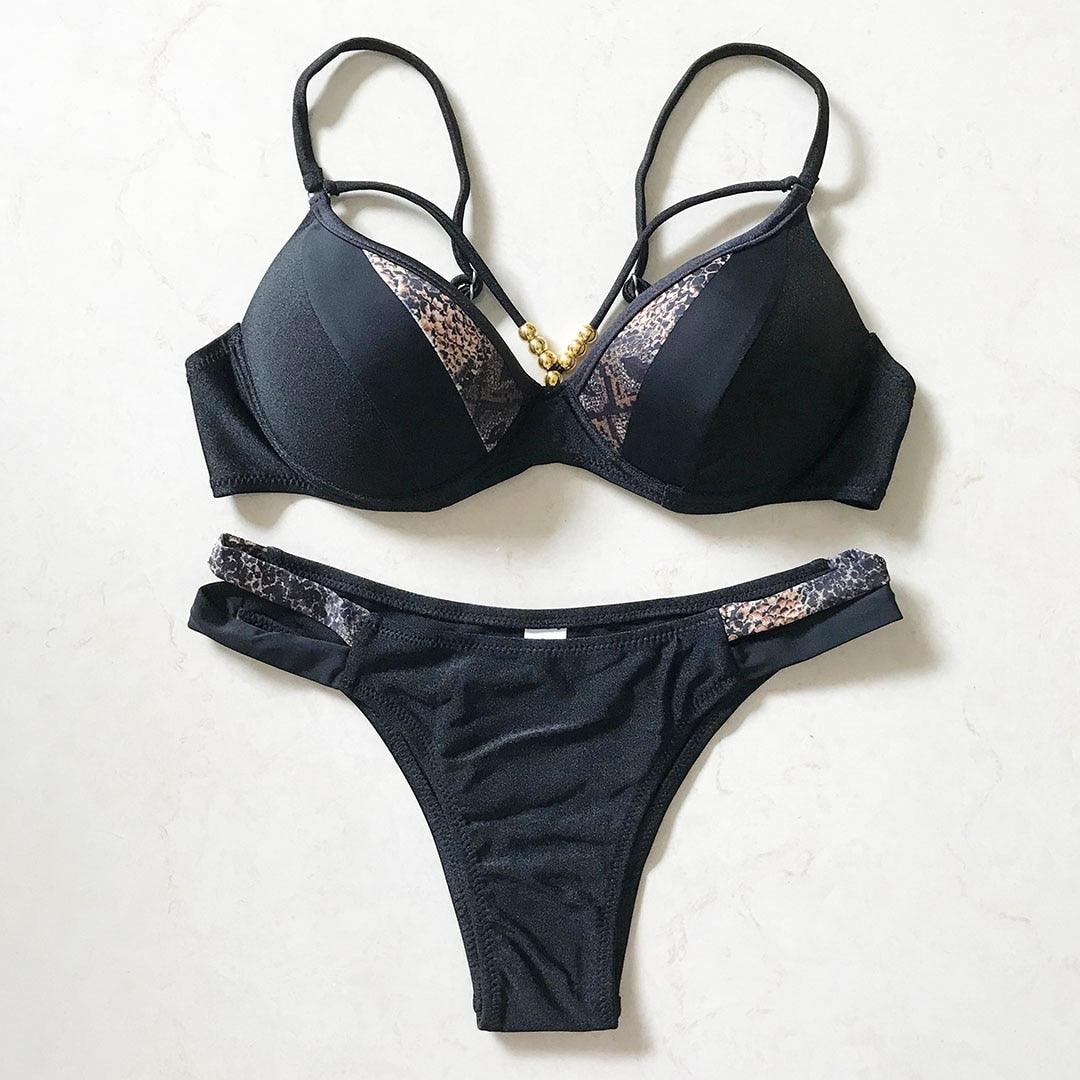 "Deep Dive – V-Neck Triangle Push-Up Bikini Set"
