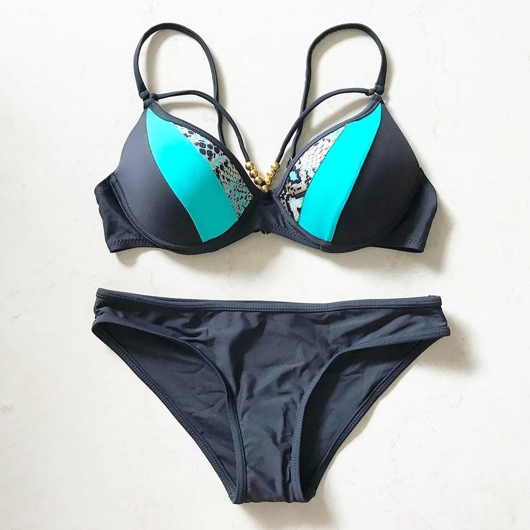 "Deep Dive – V-Neck Triangle Push-Up Bikini Set"