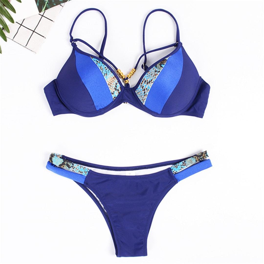 "Deep Dive – V-Neck Triangle Push-Up Bikini Set"