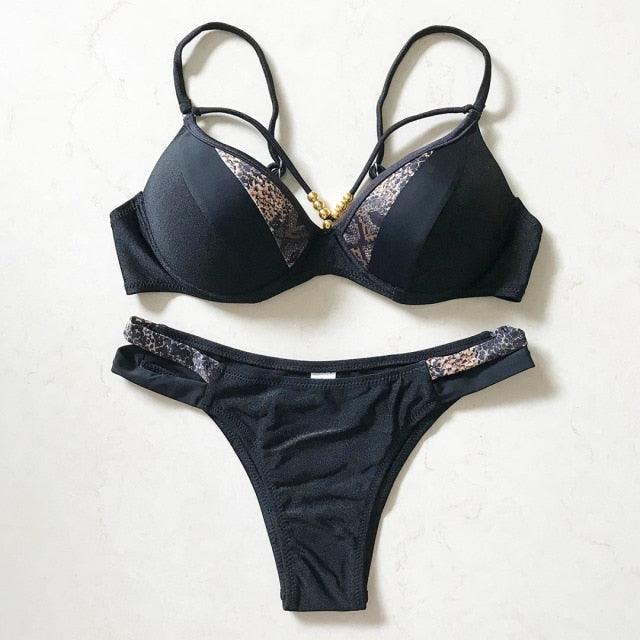 "Deep Dive – V-Neck Triangle Push-Up Bikini Set"