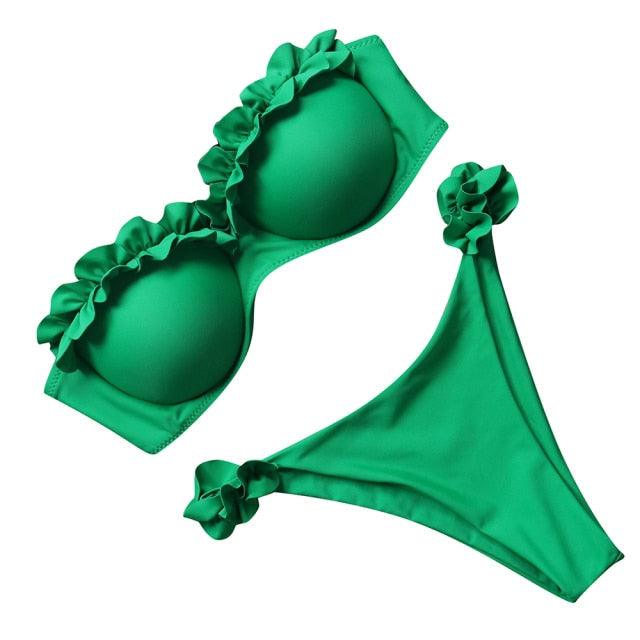"Sea Anemone – V-Wire Frilled High-Cut Bikini Set"