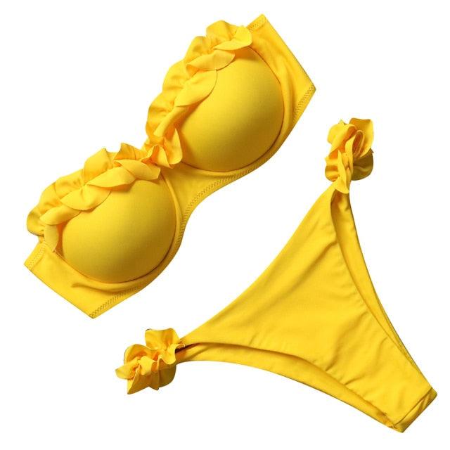 "Sea Anemone – V-Wire Frilled High-Cut Bikini Set"