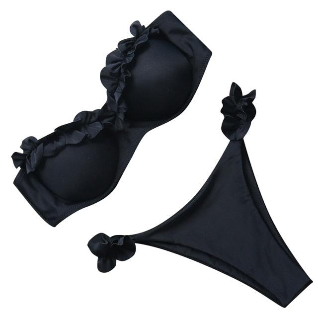 "Sea Anemone – V-Wire Frilled High-Cut Bikini Set"