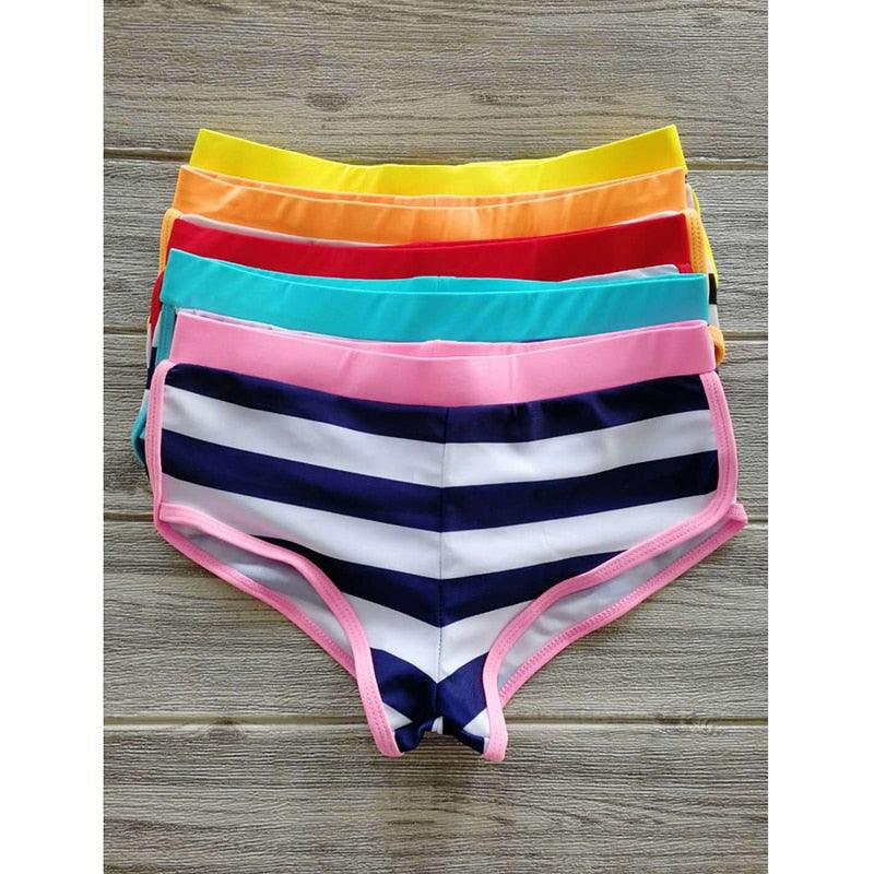 "Sailor's Knot – Stripe Boy-Short Bikini Set"