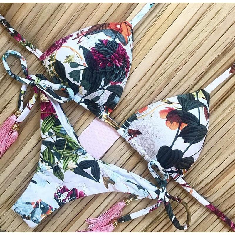 "Parrot Fish – Ruffle Triangle Tie-Side Bikini Set"