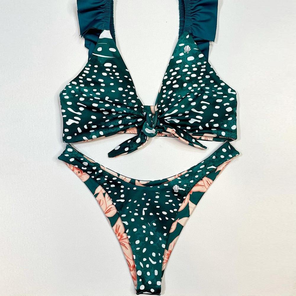"Parrot Fish – Ruffle Triangle Tie-Side Bikini Set"