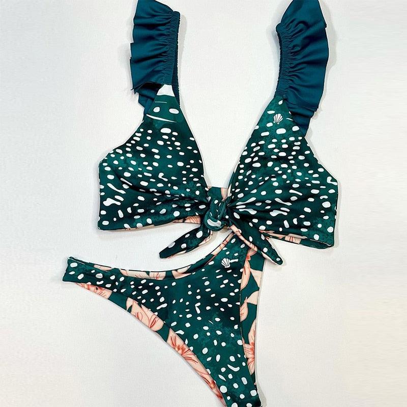 "Parrot Fish – Ruffle Triangle Tie-Side Bikini Set"