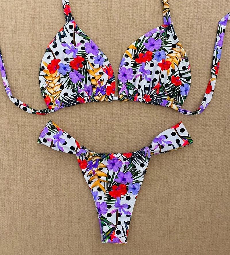 "Parrot Fish – Ruffle Triangle Tie-Side Bikini Set"