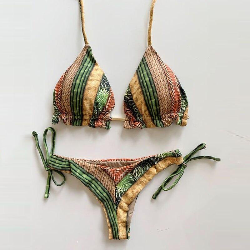 "Parrot Fish – Ruffle Triangle Tie-Side Bikini Set"
