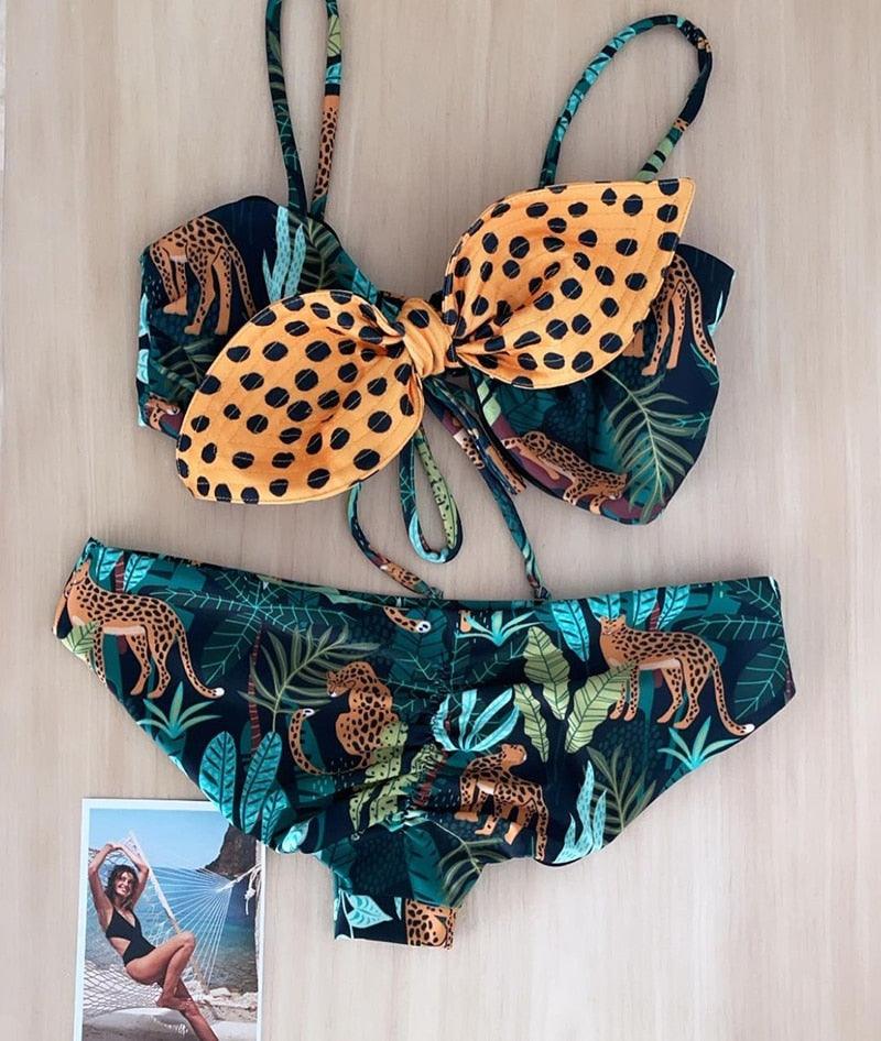 "Parrot Fish – Ruffle Triangle Tie-Side Bikini Set"