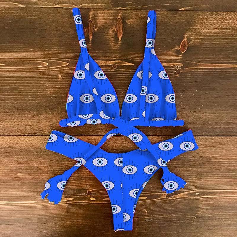 "Parrot Fish – Ruffle Triangle Tie-Side Bikini Set"