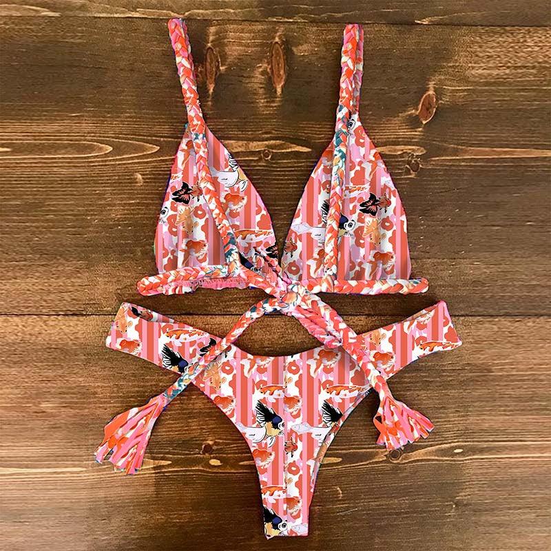 "Parrot Fish – Ruffle Triangle Tie-Side Bikini Set"