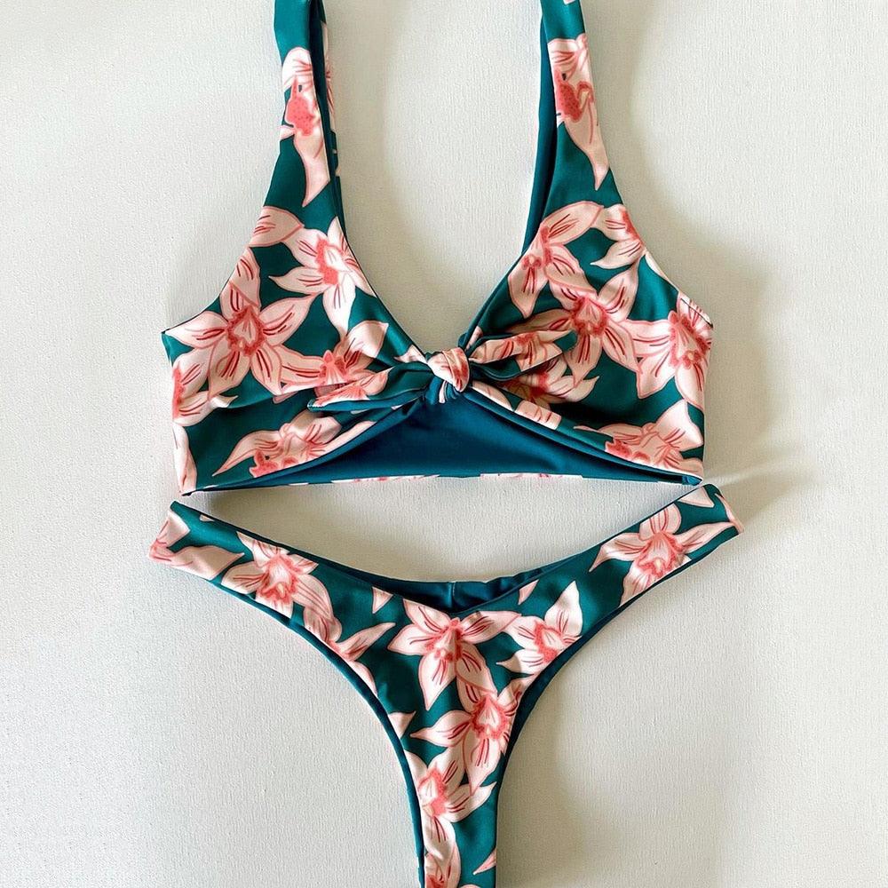 "Parrot Fish – Ruffle Triangle Tie-Side Bikini Set"