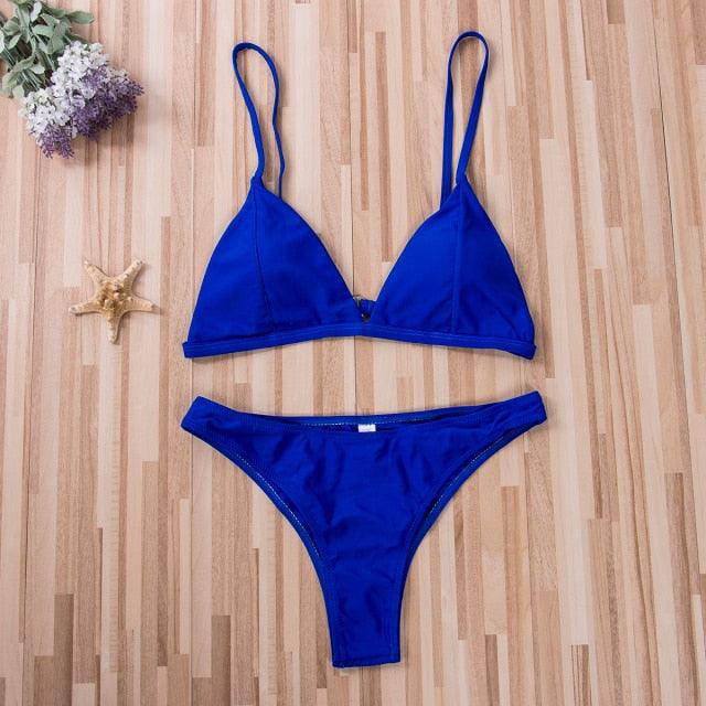 Black Minimal Bikini Set Women 2 Pieces Swimsuit Swimwear Push Up Padded Bra Thongs Bathing Suit Beachwear Women's Tie Side Bottom Padded Top Triangle Bikini Bathing Suit
