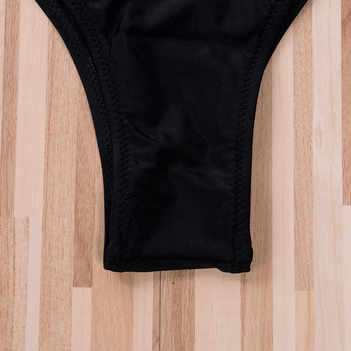 Black Minimal Bikini Set Women 2 Pieces Swimsuit Swimwear Push Up Padded Bra Thongs Bathing Suit Beachwear Women's Tie Side Bottom Padded Top Triangle Bikini Bathing Suit