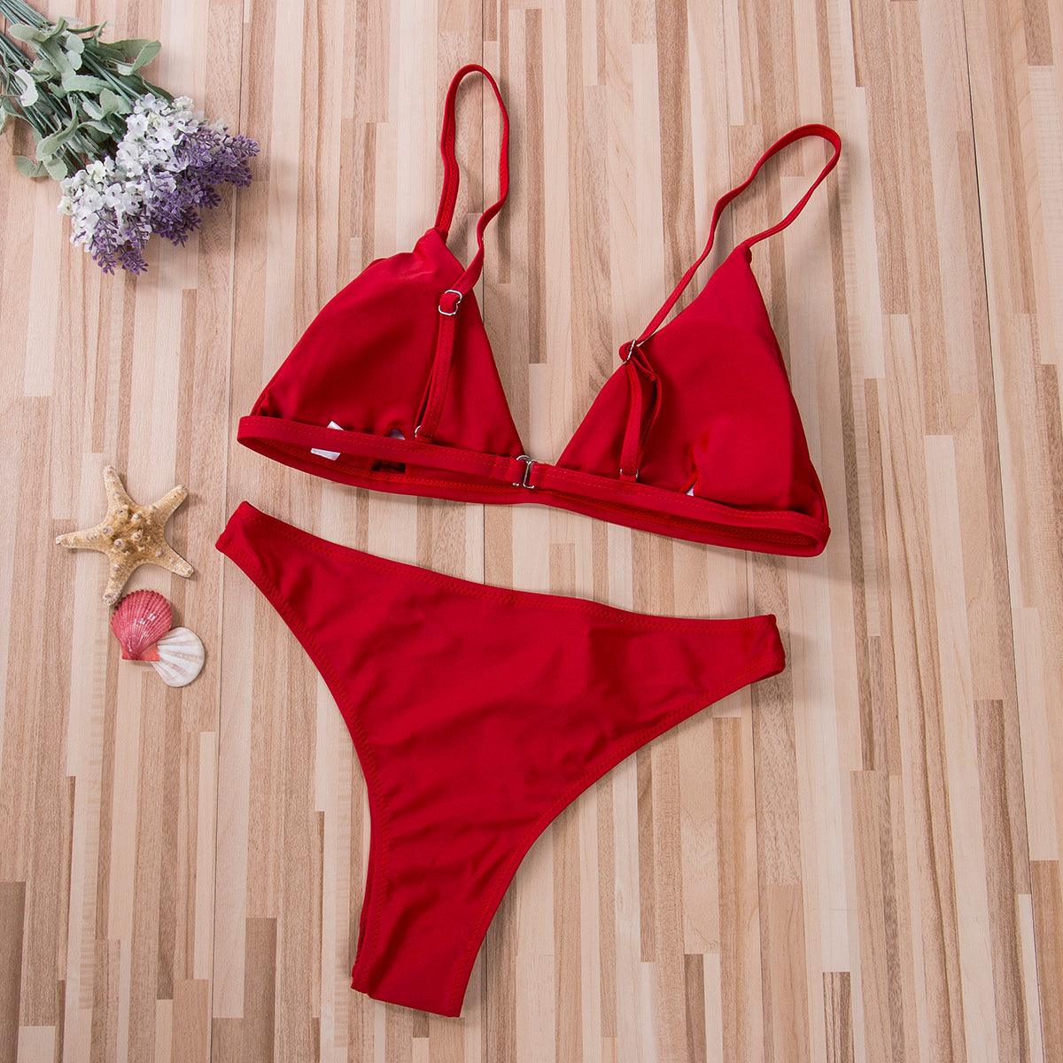 Black Minimal Bikini Set Women 2 Pieces Swimsuit Swimwear Push Up Padded Bra Thongs Bathing Suit Beachwear Women's Tie Side Bottom Padded Top Triangle Bikini Bathing Suit