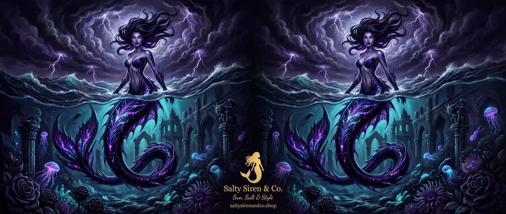 Storm Siren Tumbler — dark gothic mermaid lightning ocean wrap design