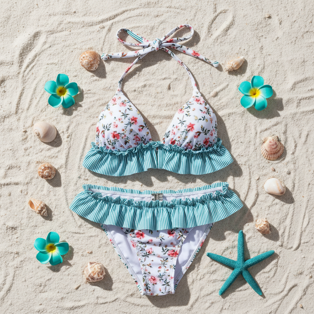 Coral Bloom Teal Stripe
