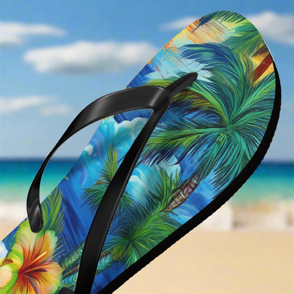 Hawaiian Flip Flop Sandals 🌴 Island Scene Beach Shoes