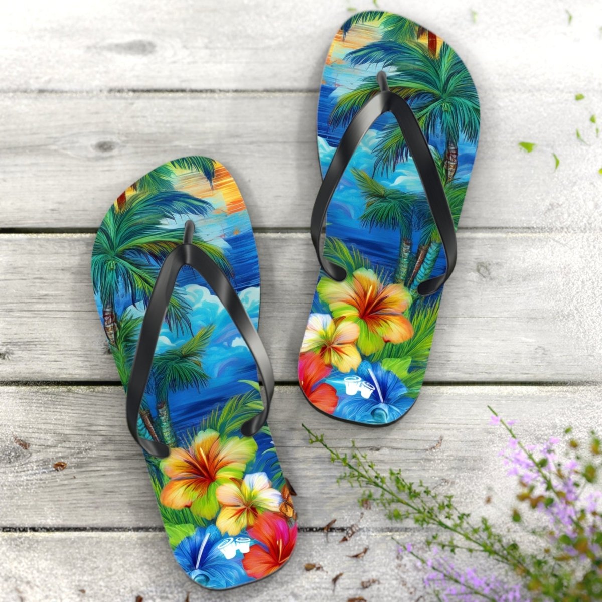 Hawaiian Flip Flop Sandals 🌴 Island Scene Beach Shoes