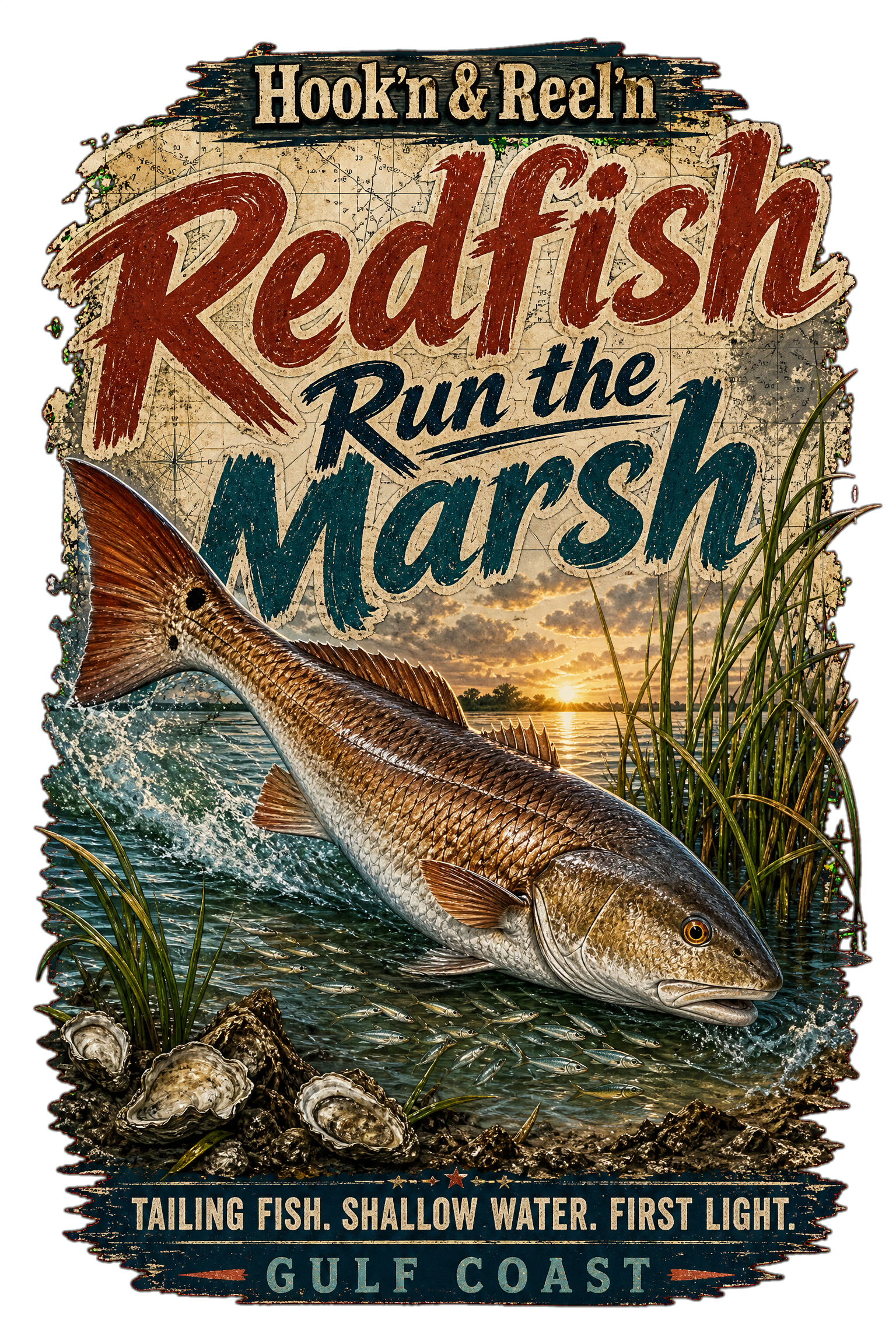 Hook'n & Reel'n – Redfish Run the Marsh performance shirt design