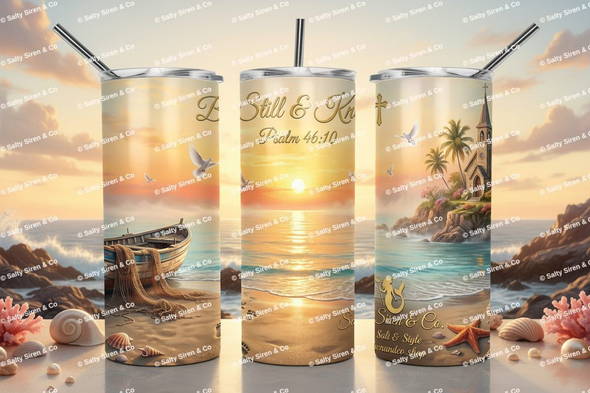 Be Still & Know 20oz Tumbler - Three Panel Mockup
