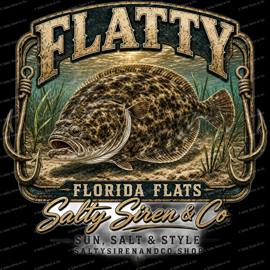 Flatty Flounder Florida Flats men's fishing shirt - Salty Siren & Co