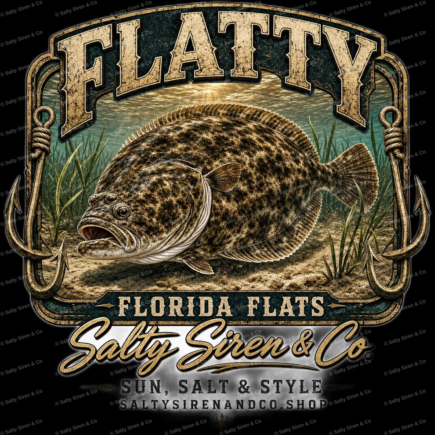 Flatty Flounder Florida Flats men's fishing shirt - Salty Siren & Co