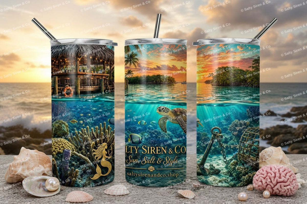 Key Largo Beach 20oz Tumbler - Three Panel Mockup