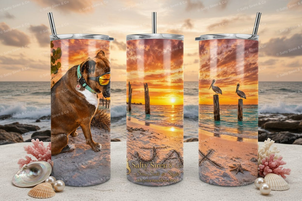 Jax at Fort De Soto Sunset 20oz Tumbler - Three Panel Mockup