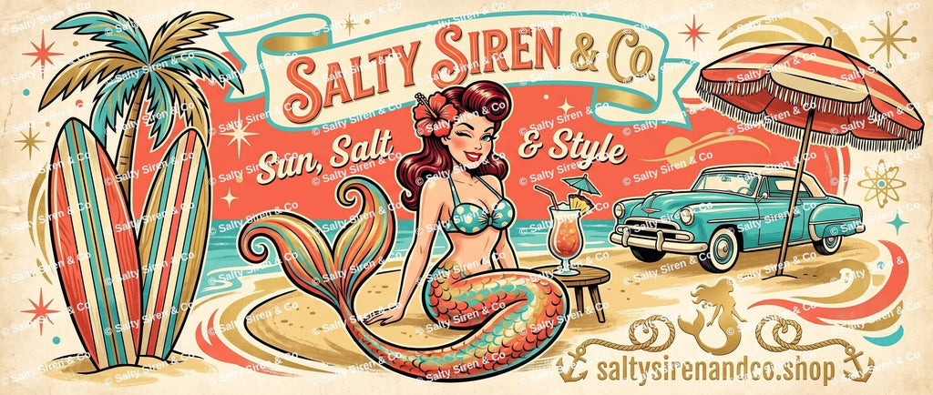 Retro Pinup Siren Tumbler — vintage coastal mermaid wrap design