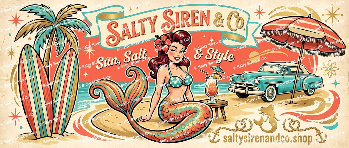 Retro Pinup Siren Tumbler — vintage coastal mermaid wrap design