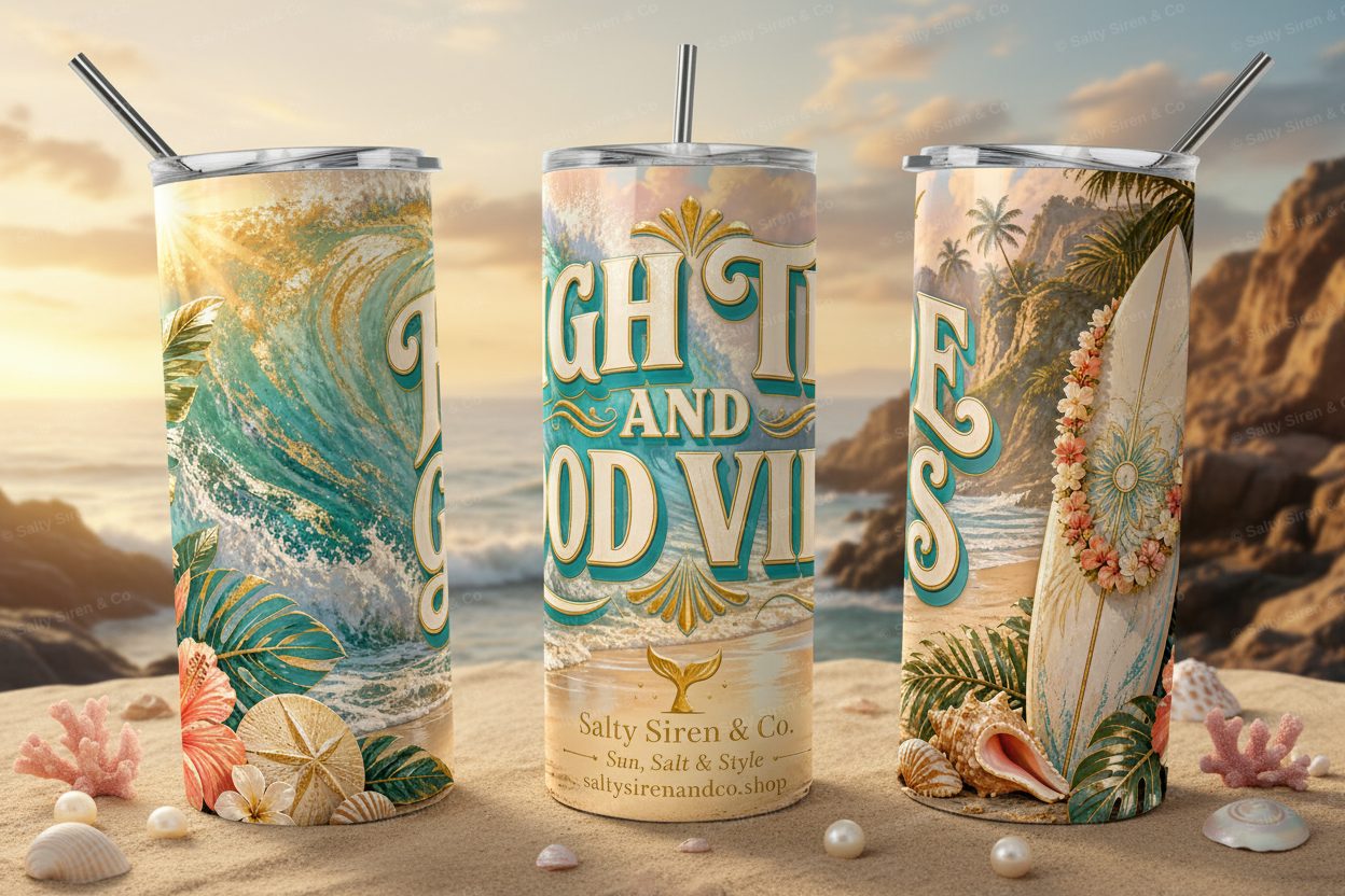 High Tide and Good Vibes Tumbler Mockup