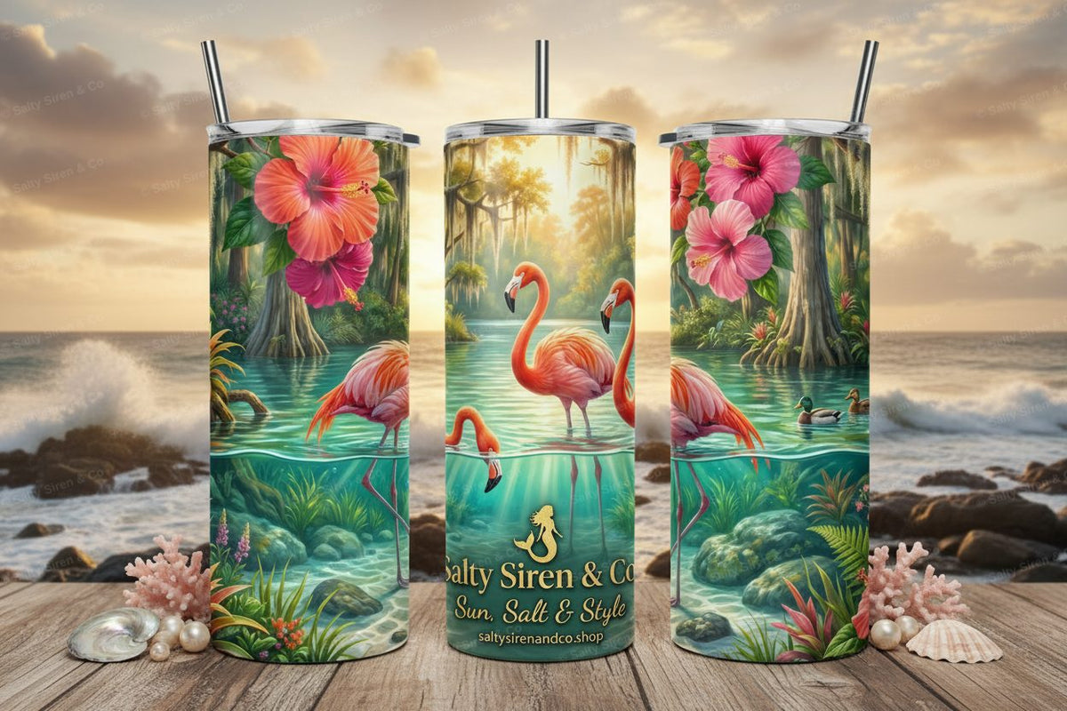 Flamingo Springs 20oz Tumbler - Three Panel Mockup