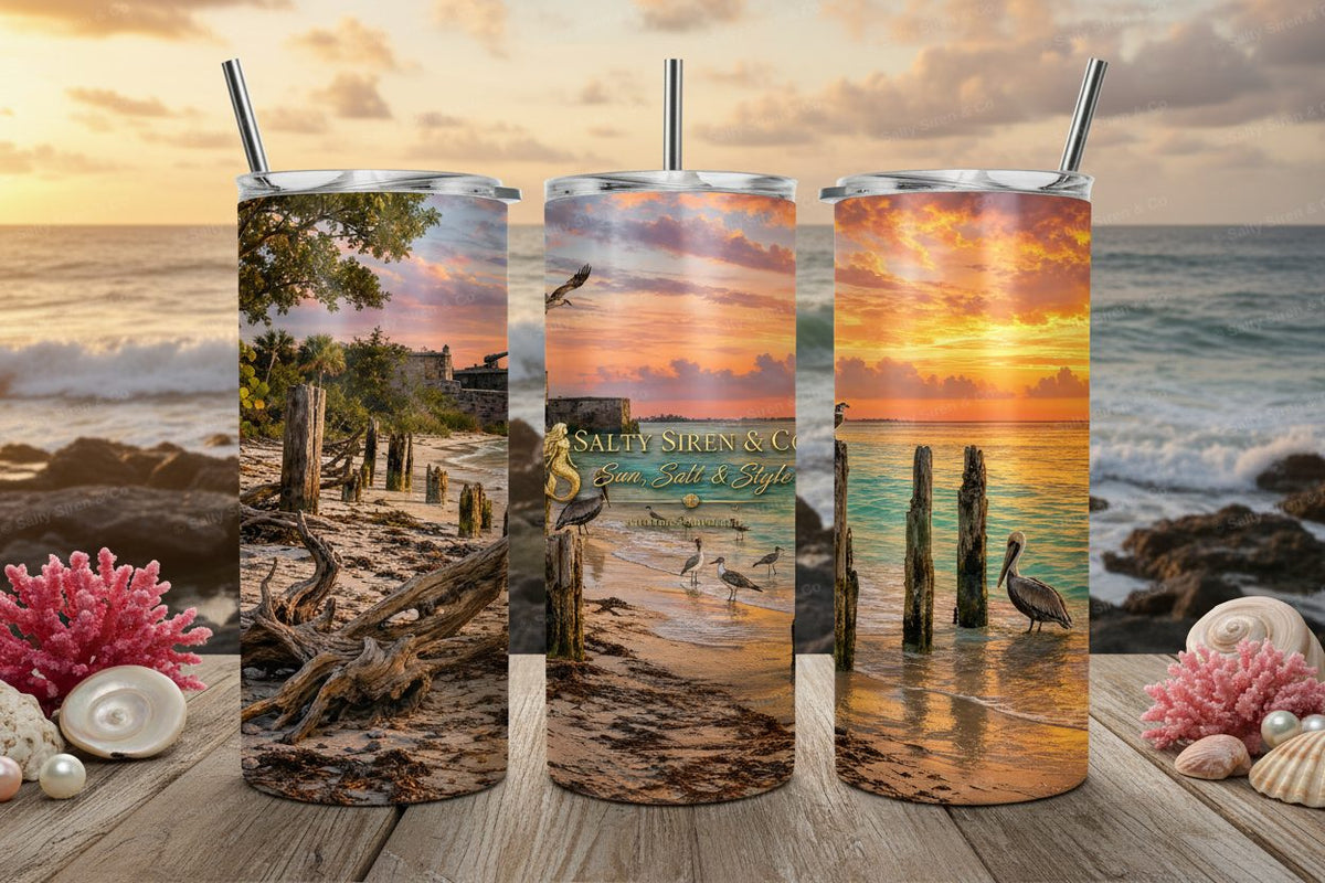 Fort De Soto Beach 20oz Tumbler - Three Panel Mockup Redo