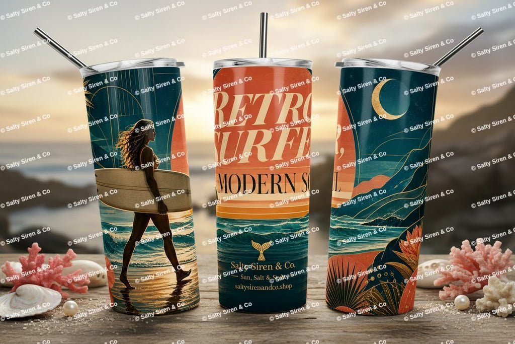 Retro Surfer Modern Soul Tumbler Mockup