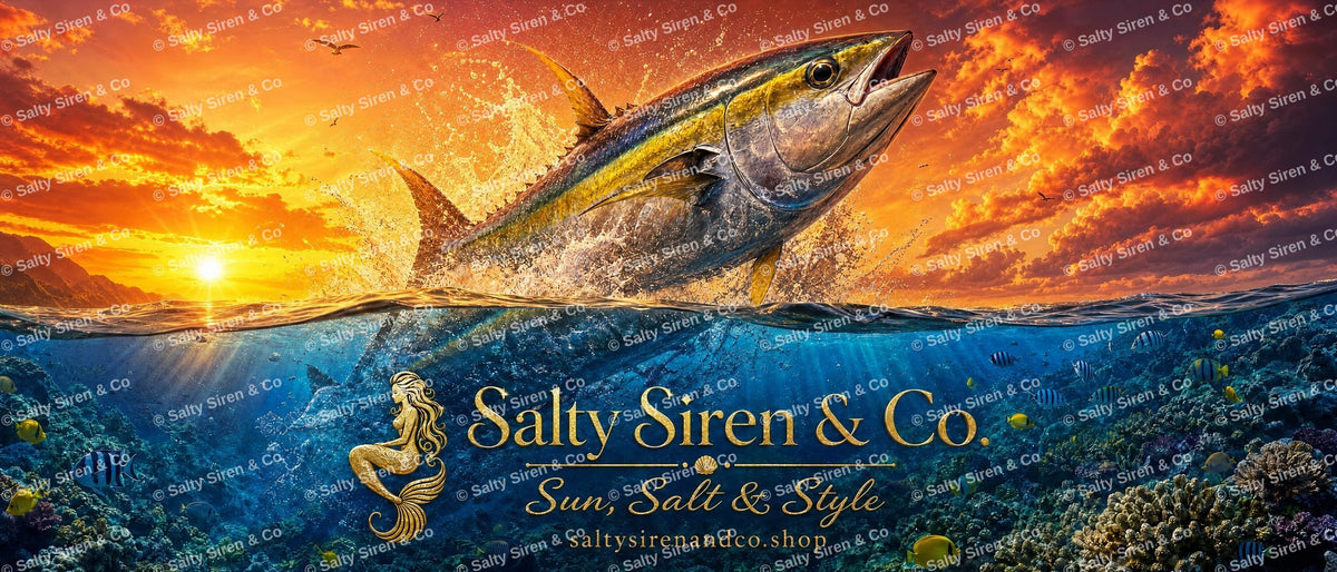 Yellowfin Tuna at Sunset with Coral Reef