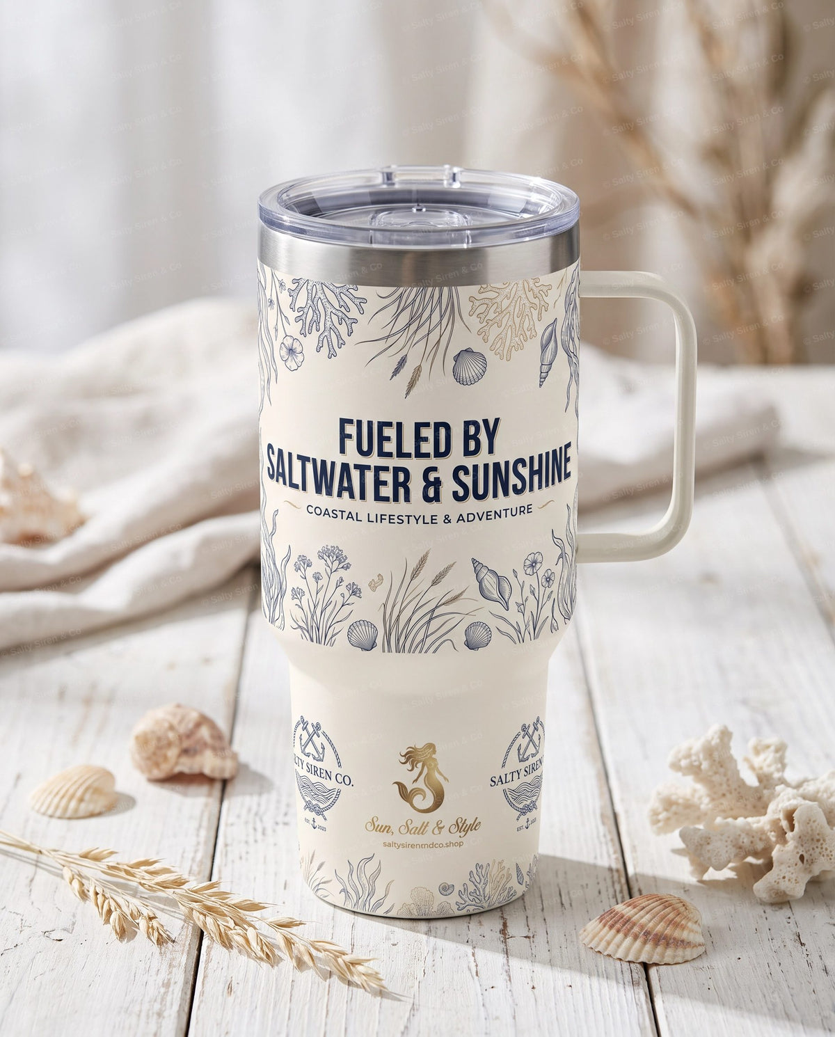 Stay Salty, Live Wild retro boho beach siren tumbler mockup