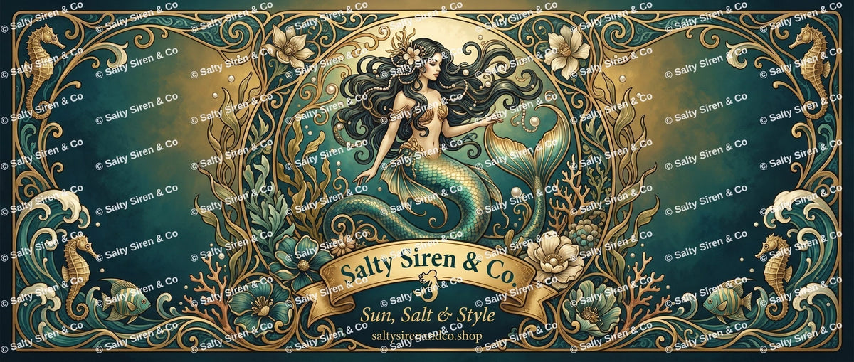 Art Nouveau Siren Tumbler — ornate teal and gold mermaid wrap design