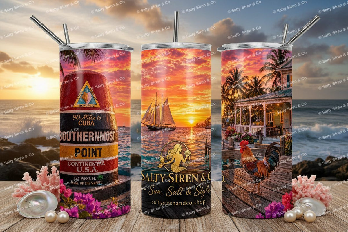 Key West Beach 20oz Tumbler - Three Panel Mockup