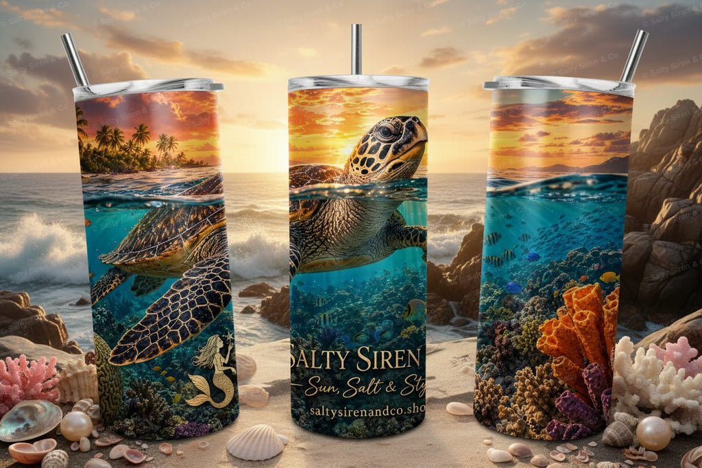 Hawksbill Sea Turtle 20oz Tumbler - Three Panel Mockup